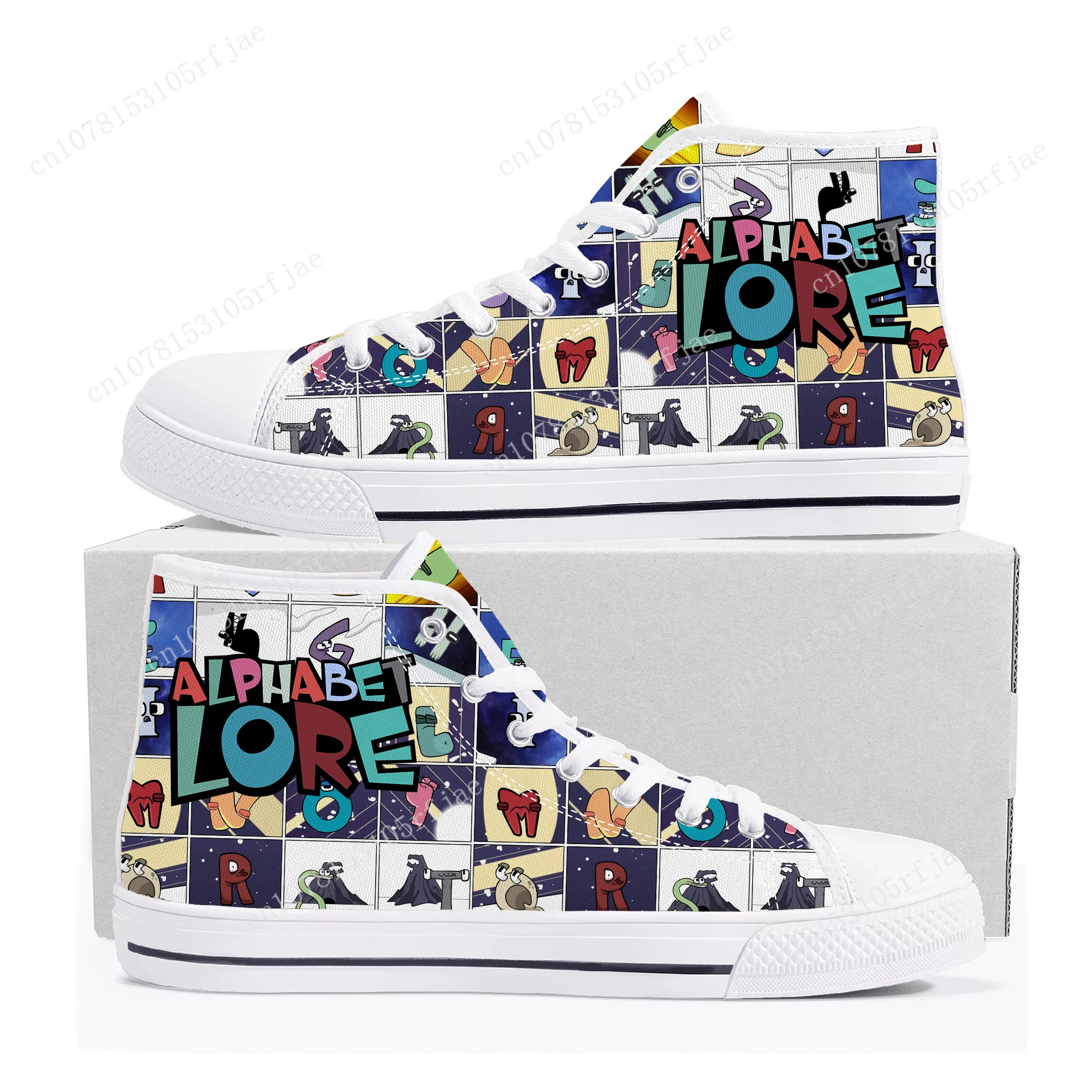 Alphabet Lore High Top Sneakers pour hommes et femmes, jeu de dessin animé chaud, chaussures en toile pour adolescents, chaussures sur mesure décontractées, rencontre sur mesure, haute qualité