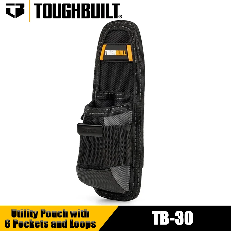 TOUGHBUILT TB-30 Utility Pouch with 6 Pockets and Loops Utility Knife Pocket Small Tool Bags Hand Tool Bags Tool Accessories