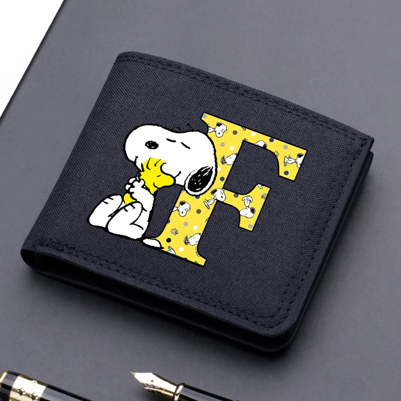 

Snoopys Short Purse Anime Merch Folding Wallets Black Cartoon Dog A-Z Print Man Canvas Card Holder Coin Case Cute Gifts