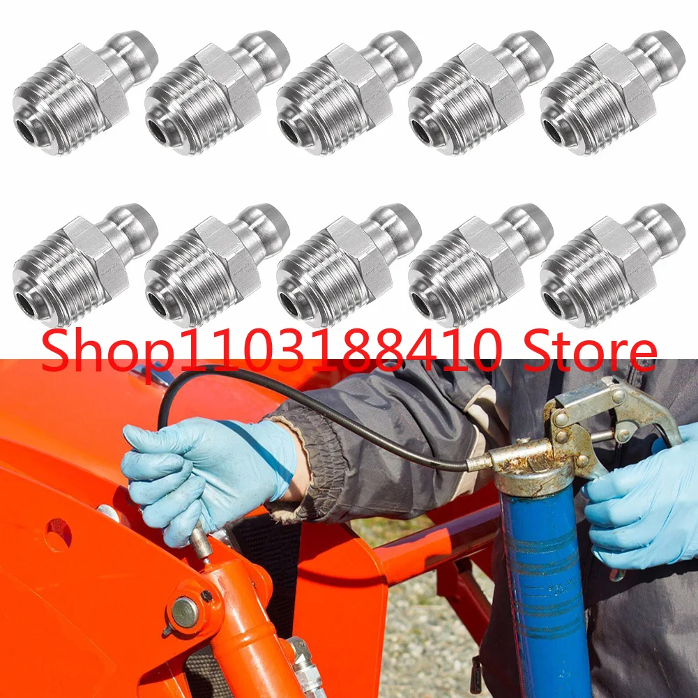 Kit de rosca M10 de ajuste de grasa hidráulica recta, conexión de boquilla de grasa, boquillas de grasa de acero inoxidable 201 para rodamientos, 10 Uds.