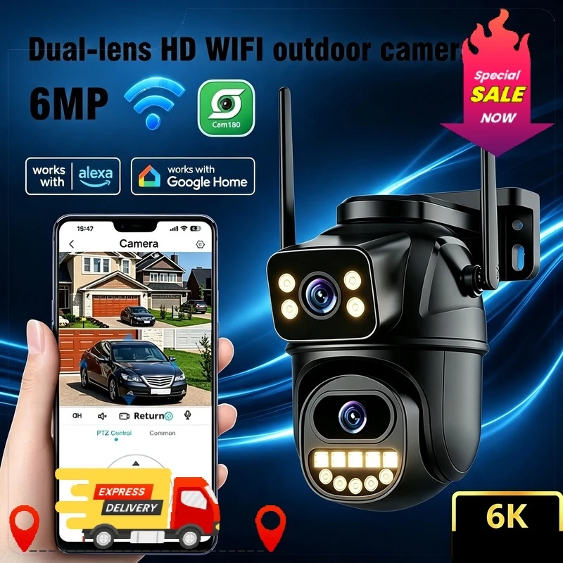 Dual Lens Outdoor Wifi Monitoring Camera High-Definition Pixel Gimbal Monitoring Camera IP66 Waterproof Full-Color Night Vision