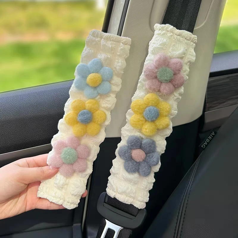 Bonito feminino flores capa de cinto de segurança do carro macio puff chiffon cinto de segurança automático alça de ombro arnês almofada protetor almofadas accessorie