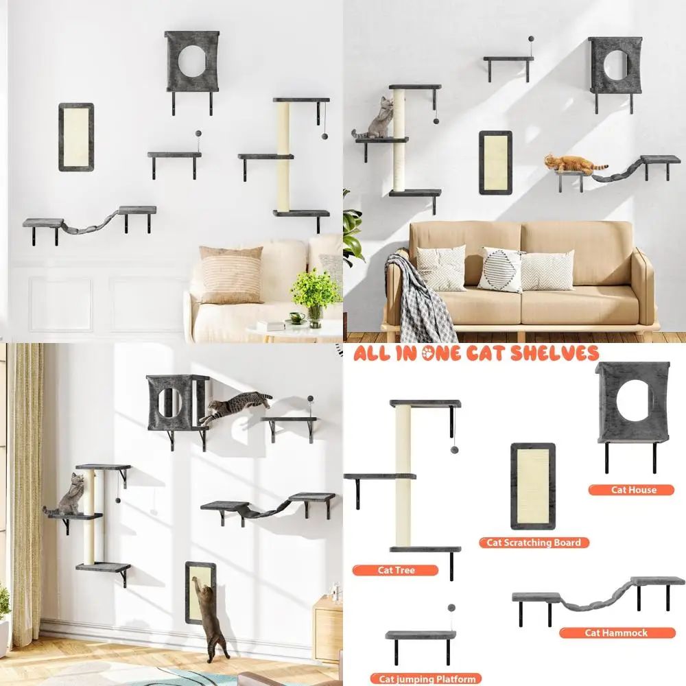 

Настенный комплект мебели для кошек — настенные полки из 5 предметов с домами, мостом, ступеньками, когтями и полками для обеспечения безопасности в помещении