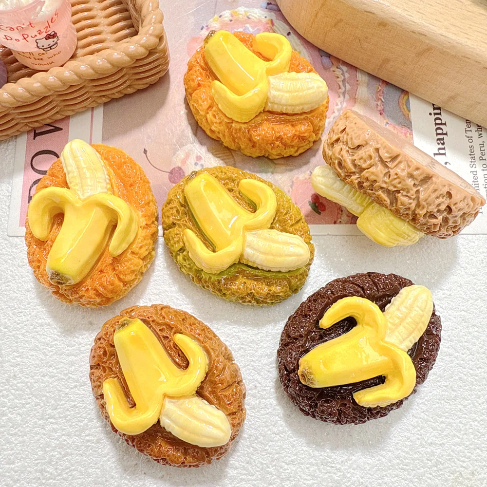50PCS Banana Biscuit Crispy 33X16MM Resin DIY Hair Clip Water Cup Sticker Phone Case Hole Shoes Pendant Accessories
