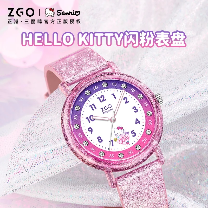 Reloj ZGO X Sanrio Hello Kitty para niños, relojes de cuarzo brillantes con diamantes, resistente al agua, estudiante de escuela primaria, regalo de Año Nuevo para niñas 2182