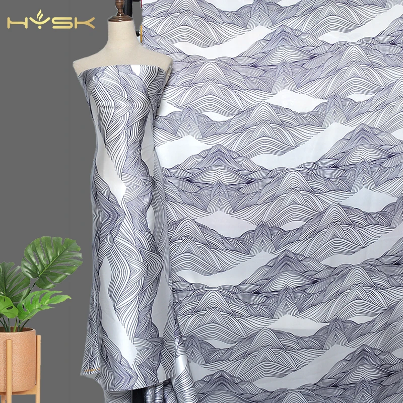 

HYSK 100% satin duches pure Silk Fabric Printed Clothing Ankara Patterned exclusive abstract dresses tissu en soie E2935