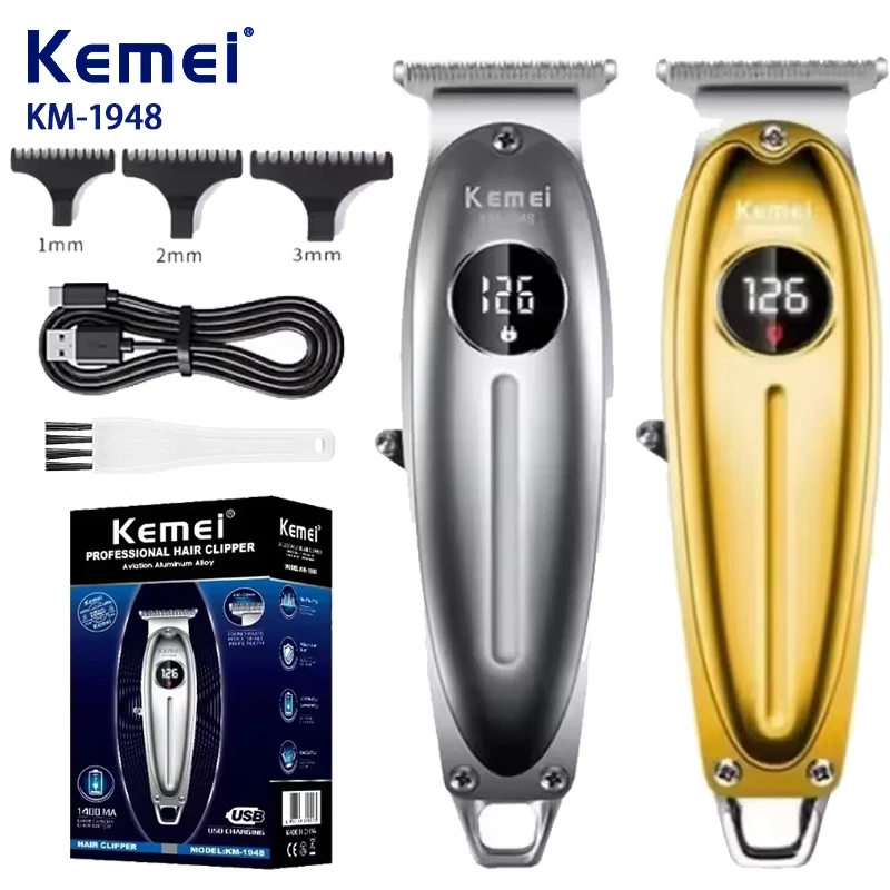 kemei-ヘアクリッパー男性用コードレスひげトリマーヘアトリマーセットシェーバーヘアカットマシンクリッパー-led-理容師用-km-1948