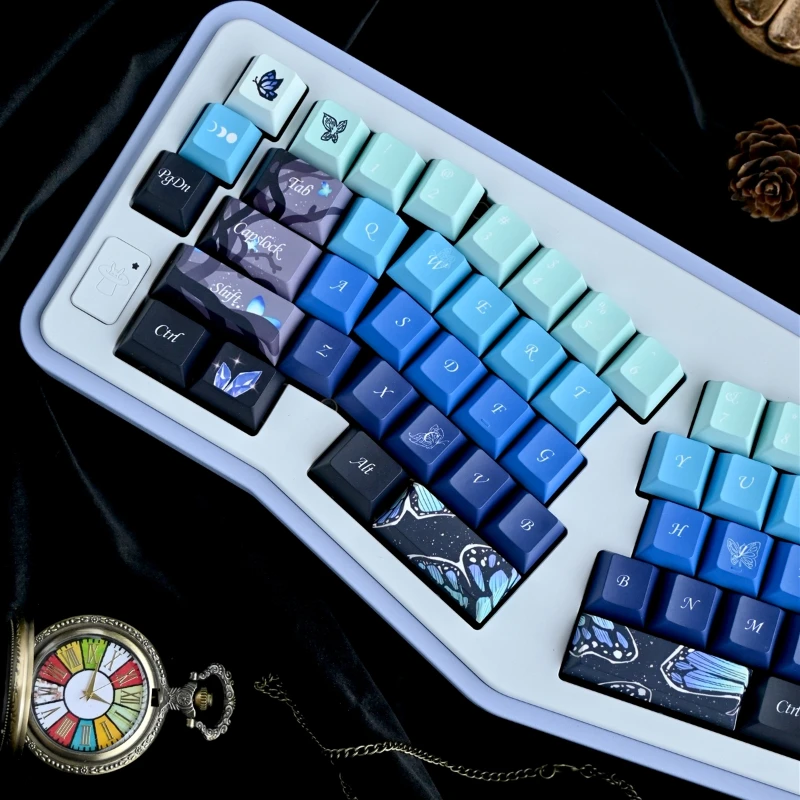 Imagem -04 - Mifuny-keycaps Tema Borboleta Azul para Teclado Mecânico Pbt 5-sided Térmica Sublimação Cereja Soa Perfil Jogos