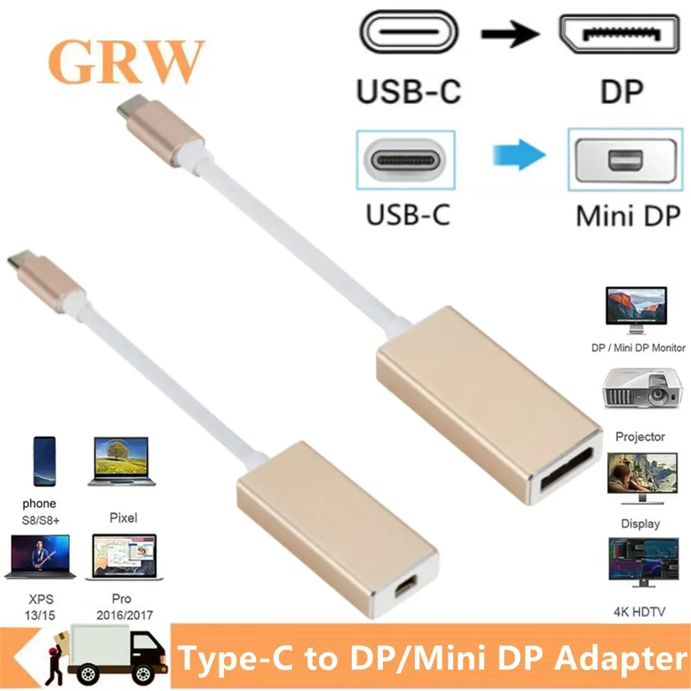 Adapter USB-C na Mini DP Kabel typu c na DP Kabel USB typu C na DisplayPort Konwerter Plug and Play dla MacBook Air MacBook Pro