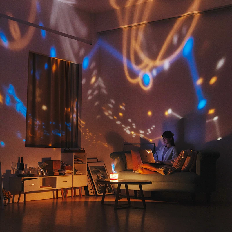 로맨틱 스카이 프로젝션 램프 장착 휴대용 공기 가습기, 다채로운 야간 조명, USB 충전식 미스트 메이커, 3 개 포함, 2000mAh 배터리, 신제품
