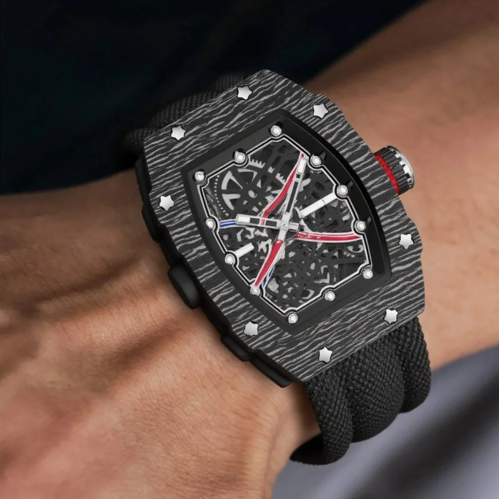 Personalize Tonneau Trendy Ultra-Thin Quartz Watch Men Creative Design Case Super Waterproof Luminous Hollow  Fashion AAA Watch