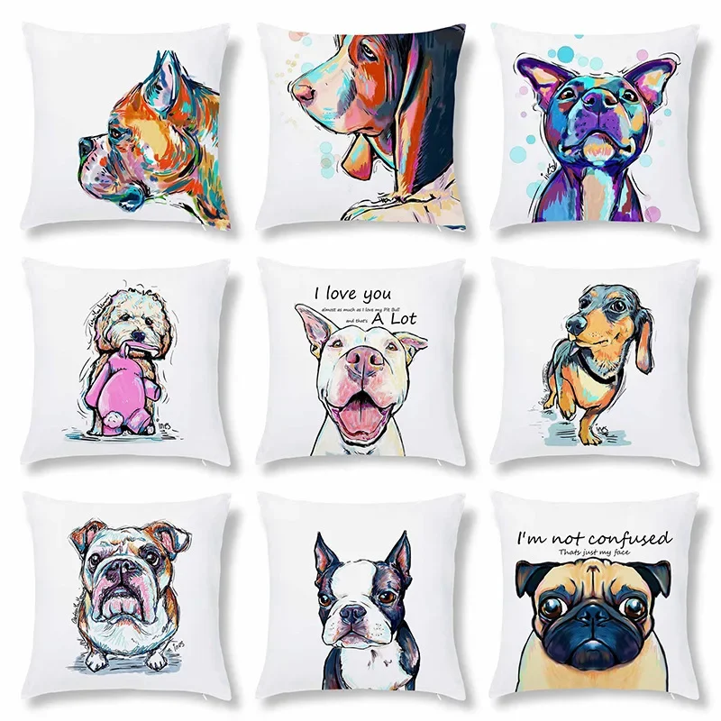 

Customizable Home Square Soft Sofa Bed Pillow Cover Painted Dog Pillow Cover Decorative Cartoon Puppy Pillow Cover