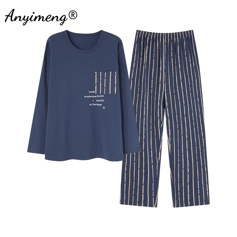 Herbst Winter L-3XL Freizeit Männer Pyjamas Faux Baumwolle Mode Rund kragen Pyjama setzt Langarm Pyjamas Gentleman Nachtwäsche