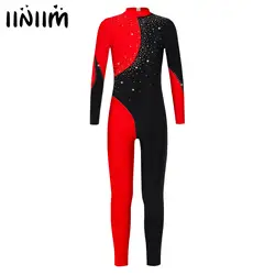 Kids Girls Ballet Tights Tutu Dance Wear Costumes Long Sleeve Skating Unitards Shiny Rhinestone Gymnastic Leotards Jumpsuit