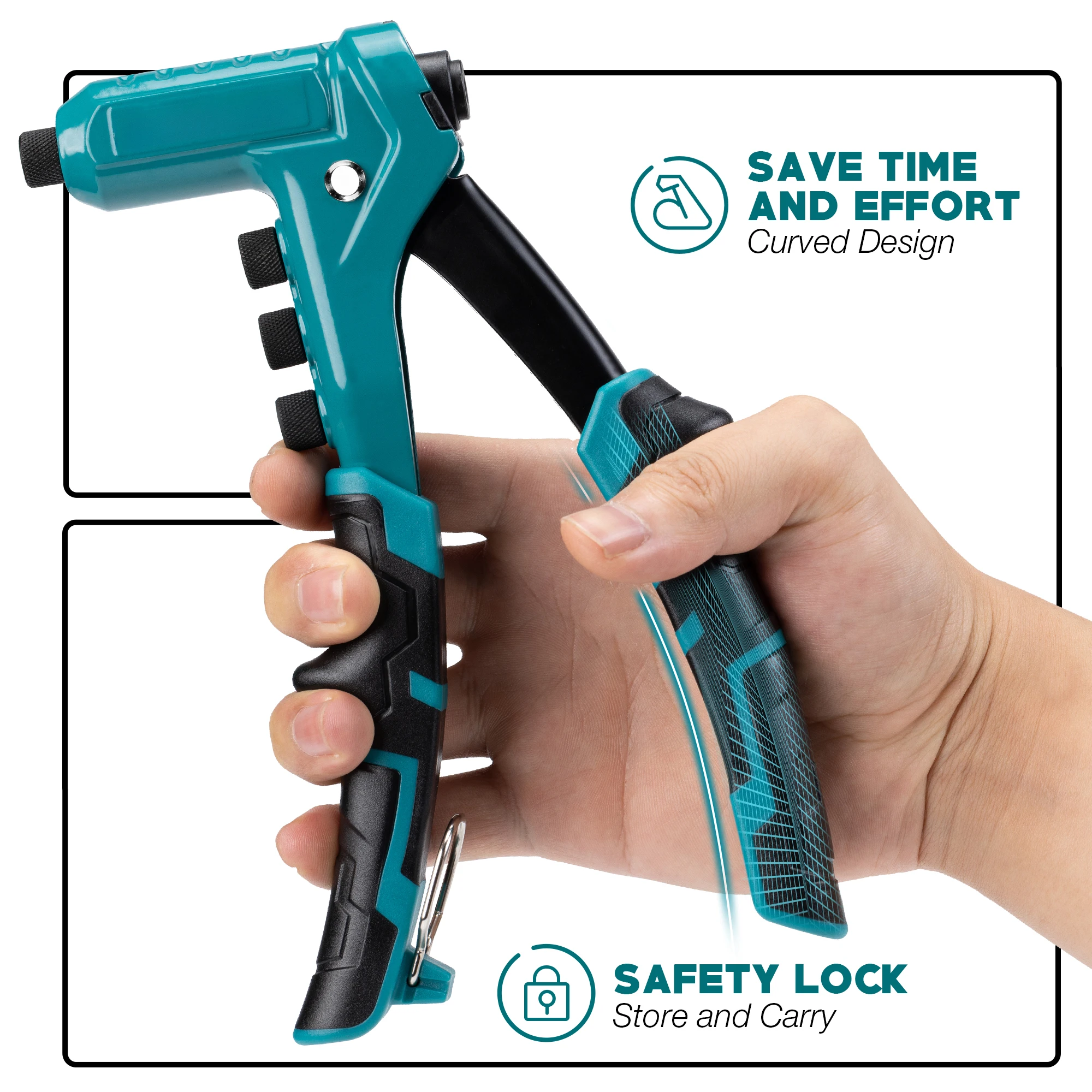 One-Handed Rivet Gun Professional Hand Riveter Rivet Gun Set for Metal Manual Rivet Tool With 200 Rivet Hand Tool Rivet Nut Tool