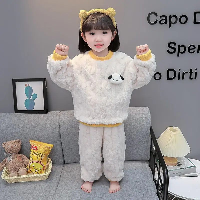 

Фланелевые пижамы для девочек, осенне-зимняя новая одежда для отдыха, утепленный костюм из кораллового флиса, кавайный мультфильм, сохраняющий тепло, утепленная фигурка аниме