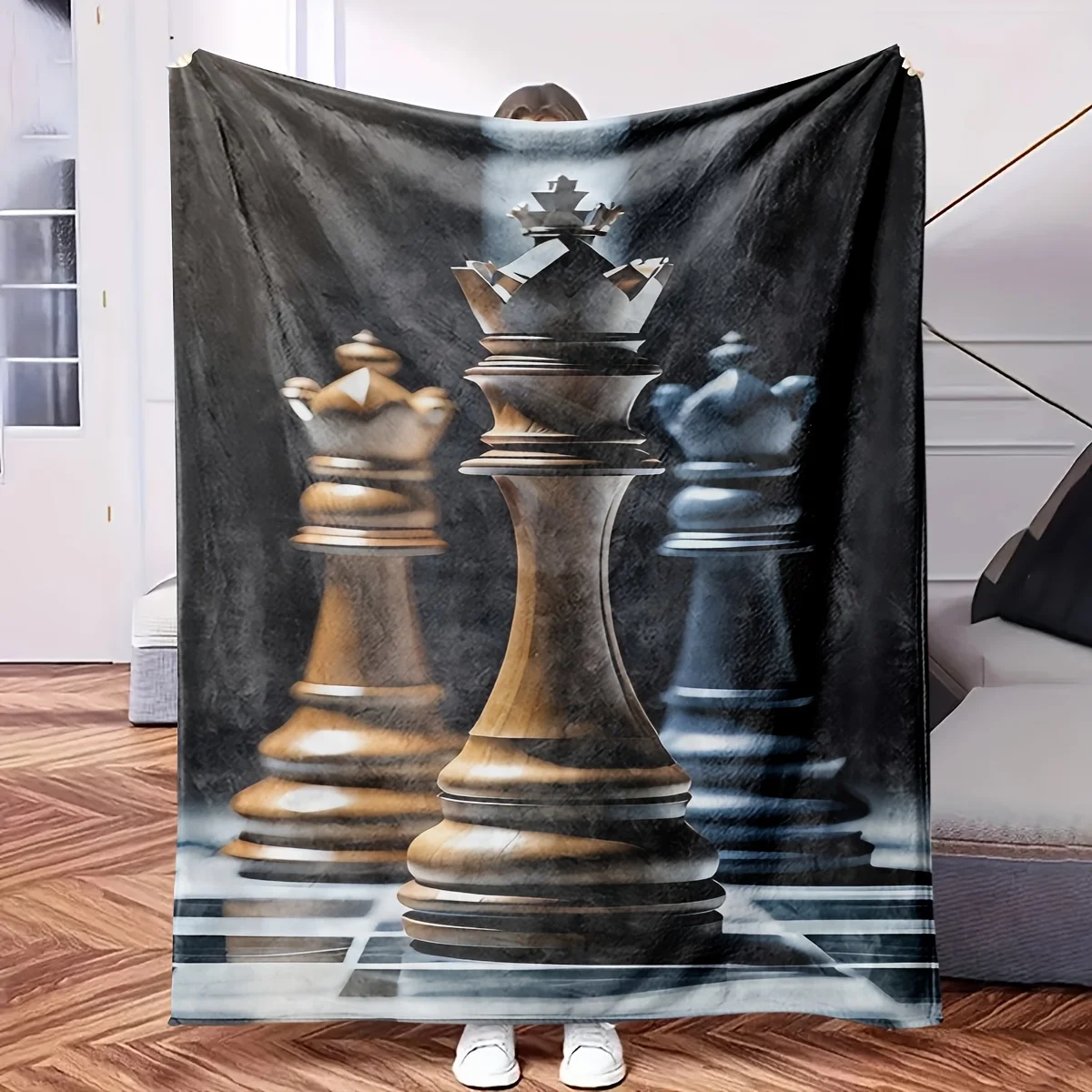 Luxurious Chess Knight King Queen Blanket Throw Large Decorative Bed Spread for Couch Home Game Night Decor 150x230cm