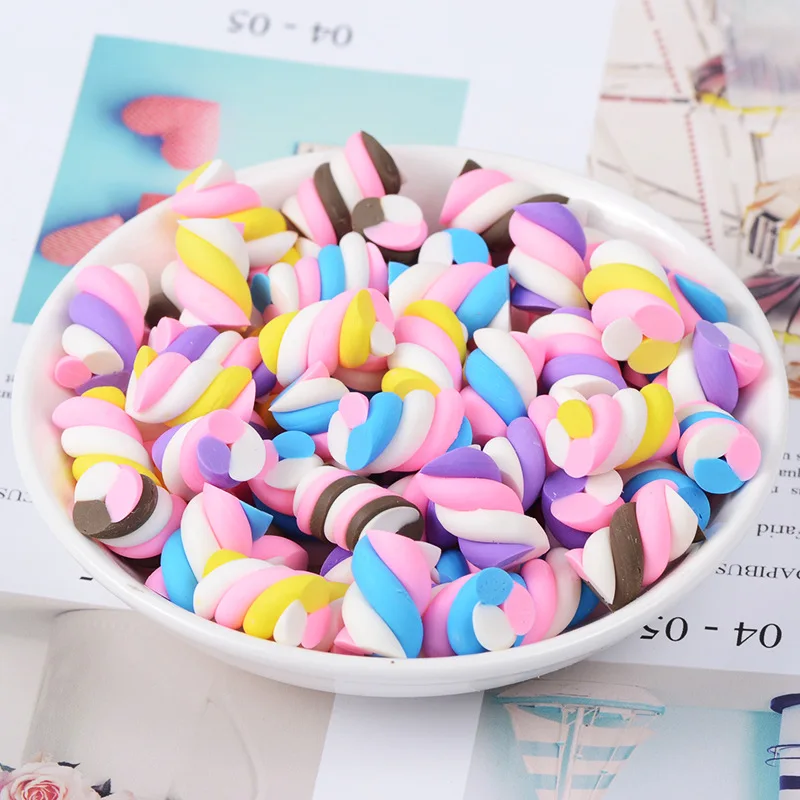 10pcs Pottery Clay Kawaii Cotton Candy Cabochons Flatback Flat Back Embellishments Miniature Accessories Scrapbooking Charms Diy
