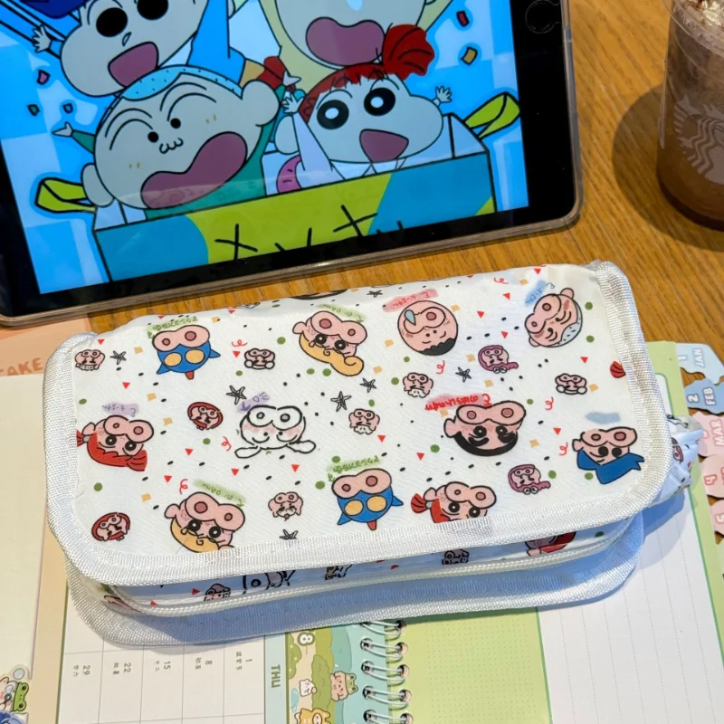 Crayon shin-chan sac à crayons grande capacité étui à stylos dessin animé papeterie pochette à stylo transparente rangement pour étudiants fournitures scolaires