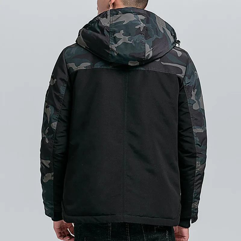 Inverno parka homens camuflagem engrossar algodão acolchoado casaco à prova de frio quente militar parkas marca casual ao ar livre jaqueta com capuz masculino