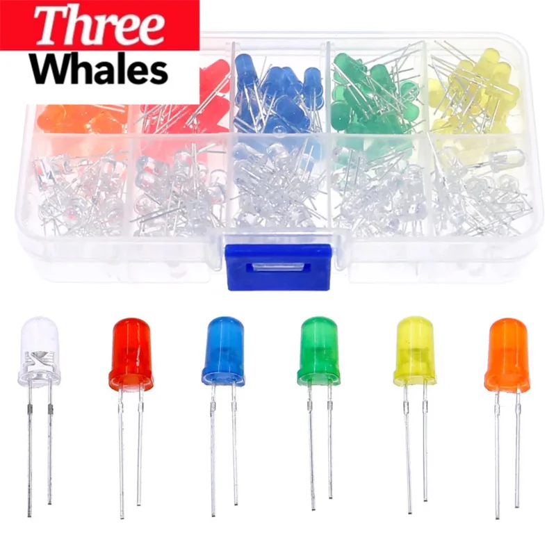 200pcs F5 5mm LED Diode Light Round Bright White Yellow Red Green Blue Assortment Kit Box