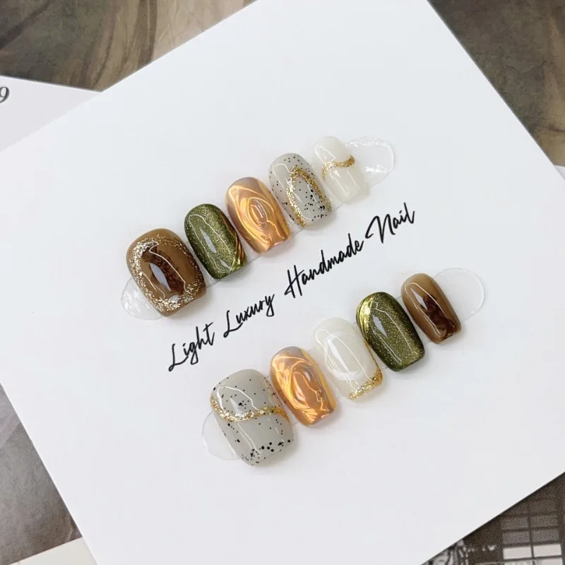 

10pcs Handmade Short High Quality Press on Nails with Tools Artificial Realistic Fake Nails Acrylic False Nails for Gluing 2024