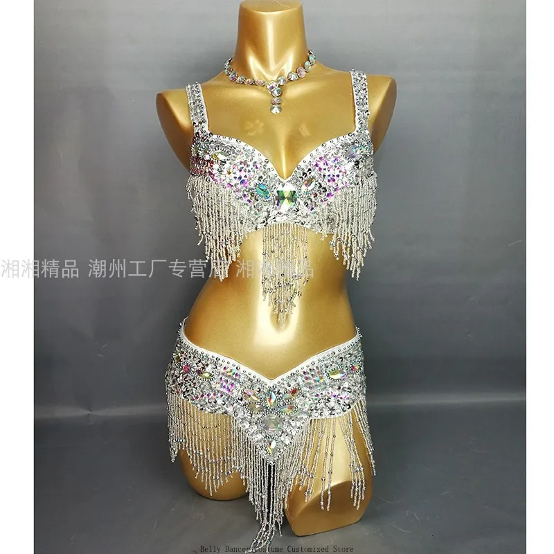 Customized Sexy Adult Belly Dance Performance Uniform Handmade Sequin Set Bellydance Costume Samba Carnival Costumes Bra Belt