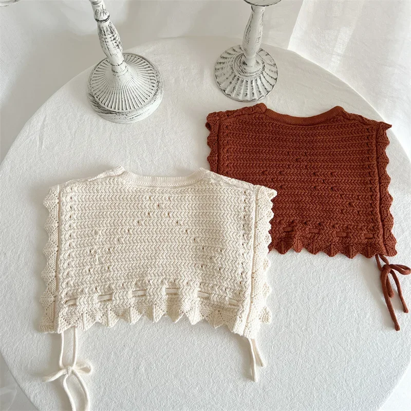 

Autumn Sweet Retro Vest Baby Straps Lacework Sleeveless Sweater Girls Small Fragrance Vests Girls Fashion Knitting Waistcoats