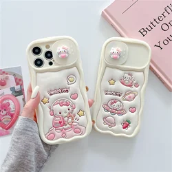 Cute Cartoon Hello Kitty Sliding Door Camera Protector Phone Case for Iphone 11 12 13 14 15 Pro Max Soft Anti-fall Protect Cover