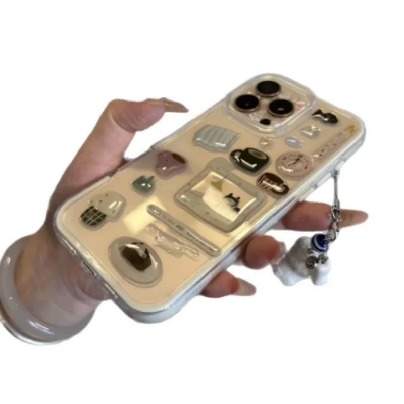 Lindo gato negro reloj pegatina serie estilo coreano Ins DIY decoración para funda de teléfono móvil Diy cámara de ordenador dispositivos electrónicos