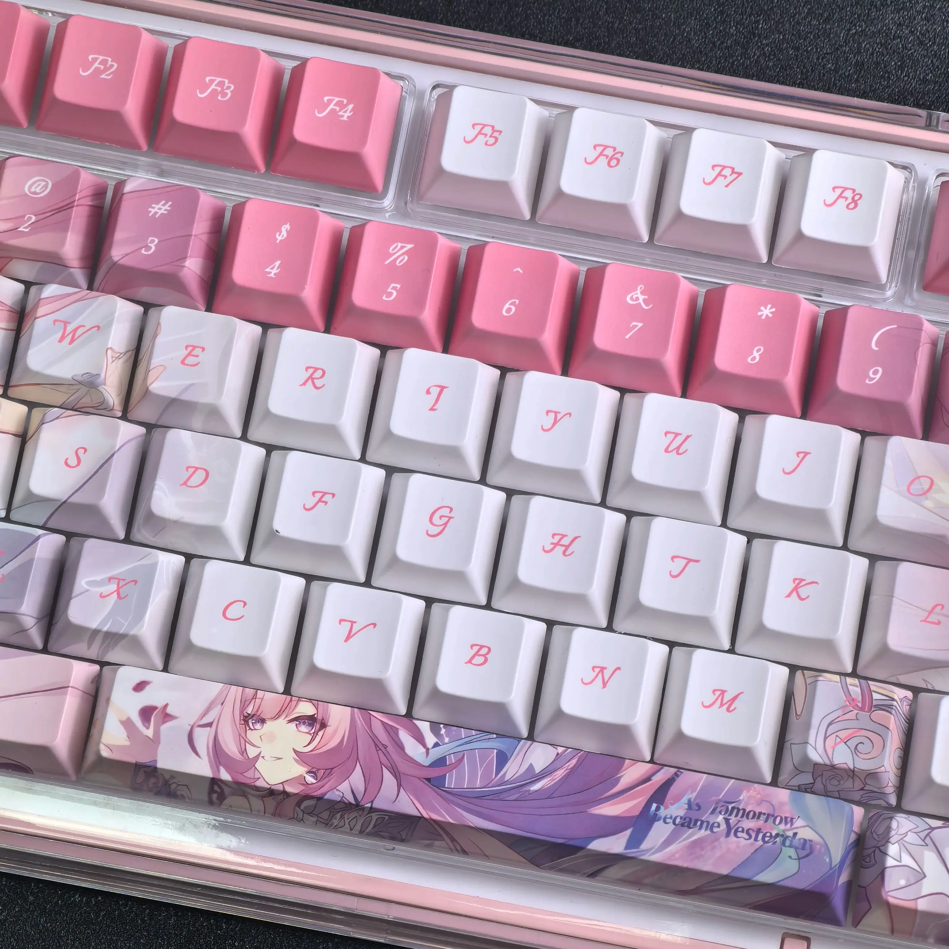 MAIMOOO Honkai Cyrene Keycaps Pink Cherry Pbt Anime/Manga Style Aulaf75/F99 Customization Keyboard Keycaps 124 Keys