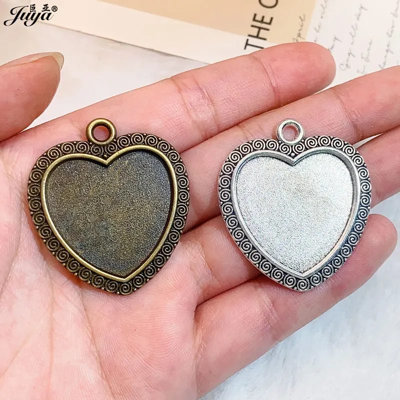 5 sztuk/partia 25mm wisiorek w stylu vintage Cabochon podstawy taca kwiat rzeźbione Bezel Charms dla majsterkowiczów rzemiosło komponenty do biżuterii akcesoria