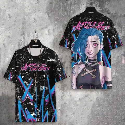 Arcane League of Legends Jinx 3d 프린트 Tshirt 남성 여성 패션 T 셔츠 만화 애니메이션 게임 T 셔츠 반소매 티셔츠 키즈