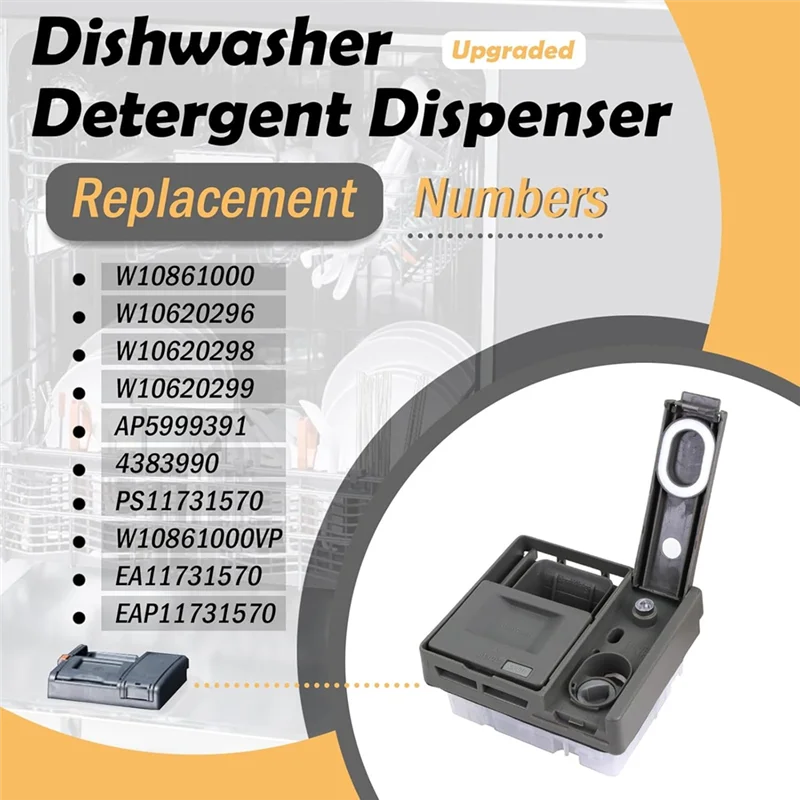 Dispensador de detergente para lavavajillas BAAR-W10861000 compatible con piezas de repuesto Whirlpool Kitchenaid
