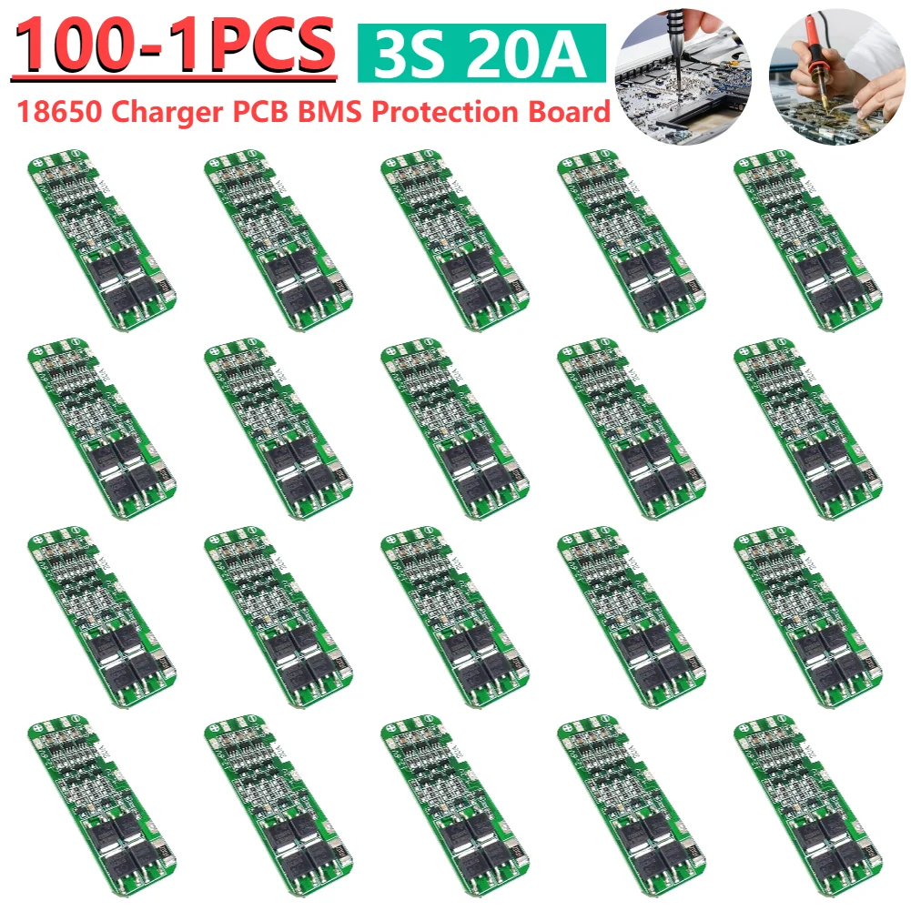 100-1PCS 59x20x4mm Protection Board Module Simplified Design 3S 20A Li-ion Lithium Battery High Voltage Output for Drill Motor