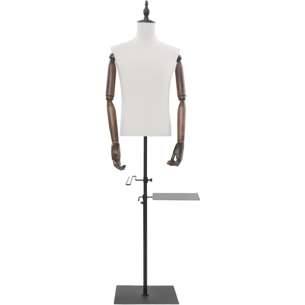 

Male Mannequin Torso Body, with Flexible Solid Wood Arm, 27.56"-51.18" Height Adjustable Manikin with Detachable Shoe Holder