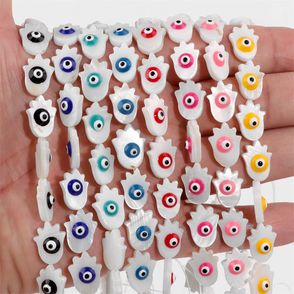 10X15MM Evil Eye Fatima Hand Shell Beads Colorful Amulet White Shell Accessories Healing Charm Jewelry Craft Wholesale Necklaces