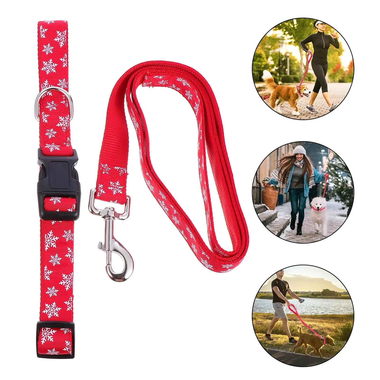 

Snowflake Pet Leash Collar Set Christmas Adjustable Dog Rope Strap Engraved Tags Xmas Supplies Safe High Quality