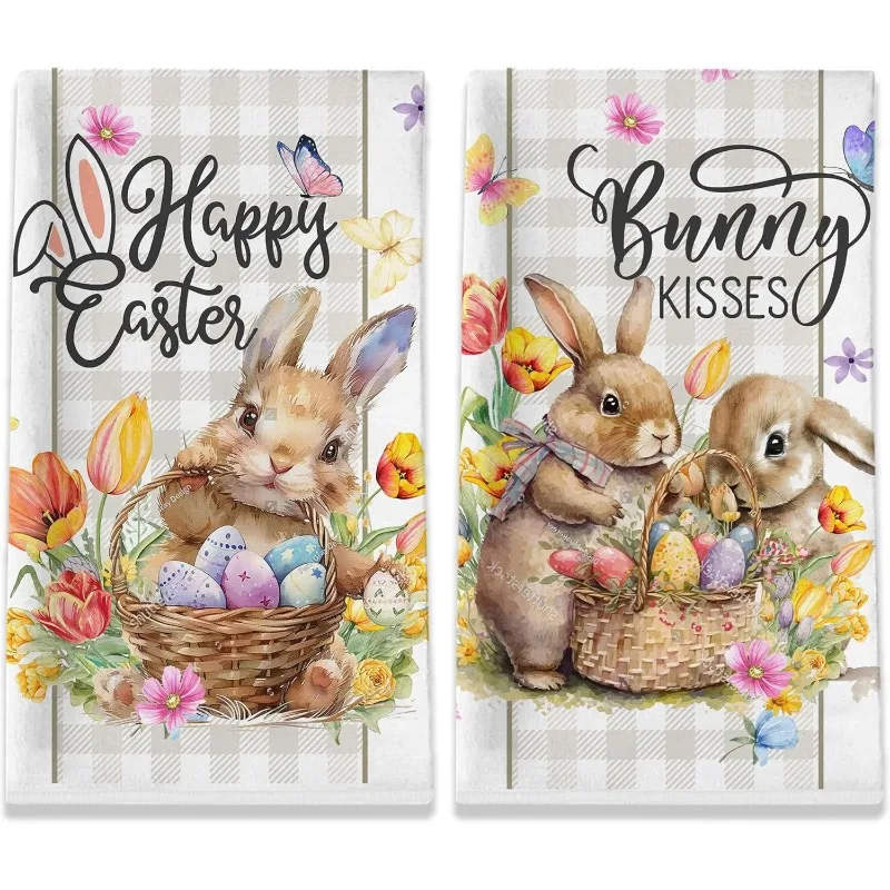 2Pcs, Easter Cute Bunny Kitchen Towels, 40Cm*60Cm Towel Set, Super Absorbent Soft Cleaning Cloth, Cooking and Baking Tea Towel, Hand Towel, Cleaning Cloth, Dishwashing Cloth, Kitchen Decoration, Living Room Decoration, Kitchen Essentials, Home Essentials