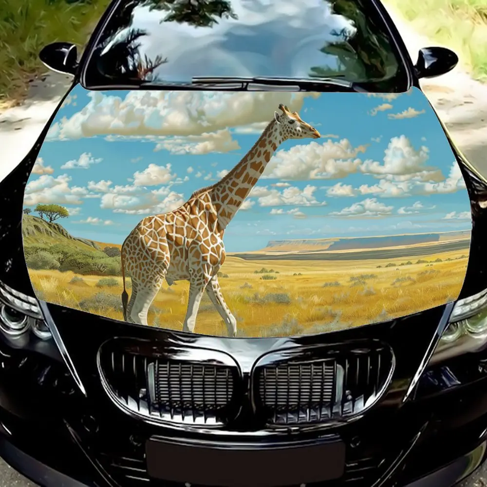 

Наклейка на капот автомобиля с принтом жирафа, самоклеящаяся ПВХ украшение на капот, устойчивая к царапинам наклейка, защита, автоаксессуары, подарок