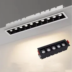 Modern Recessed LED linear lamp Dimmable Spot light 10W/20W/30W AC 110V 220V COB Anti-Glare LED Strip Ceiling Grille Lamp