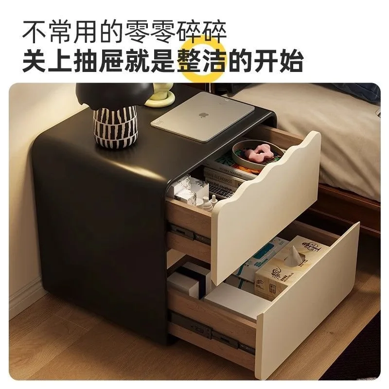 Medieval cream wind bedside table, small modern simple solid wood light luxury high-end home bedroom bedside storage cabinet