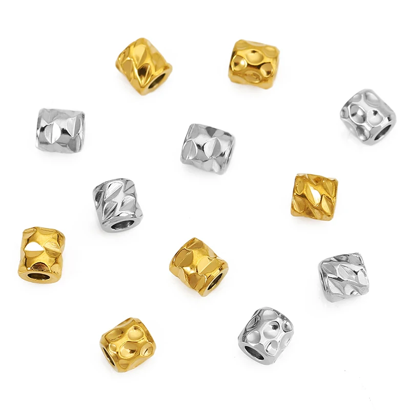 20pcs Stainless Steel PVD 18K Gold Plated 4mm Texture Beads Tuble Spacer Loose Beads for Bracelets Jewelry Making Accessories view 2