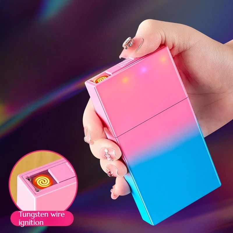 

New Luminous Transparent Cigarette Case USB Charging Cigarette Lighter Plastic Pressure-resistant Cigarette Case Protection Case