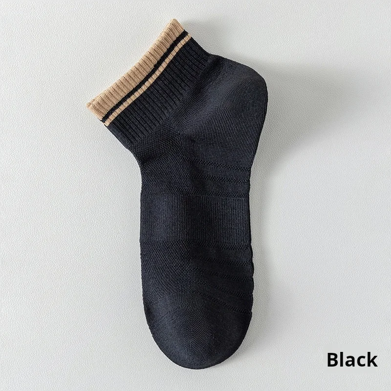 Men's Summer Mesh Cotton Socks Striped Combed Cotton Sweat Absorbent and Breathable Boneless Ankle Sports Socks