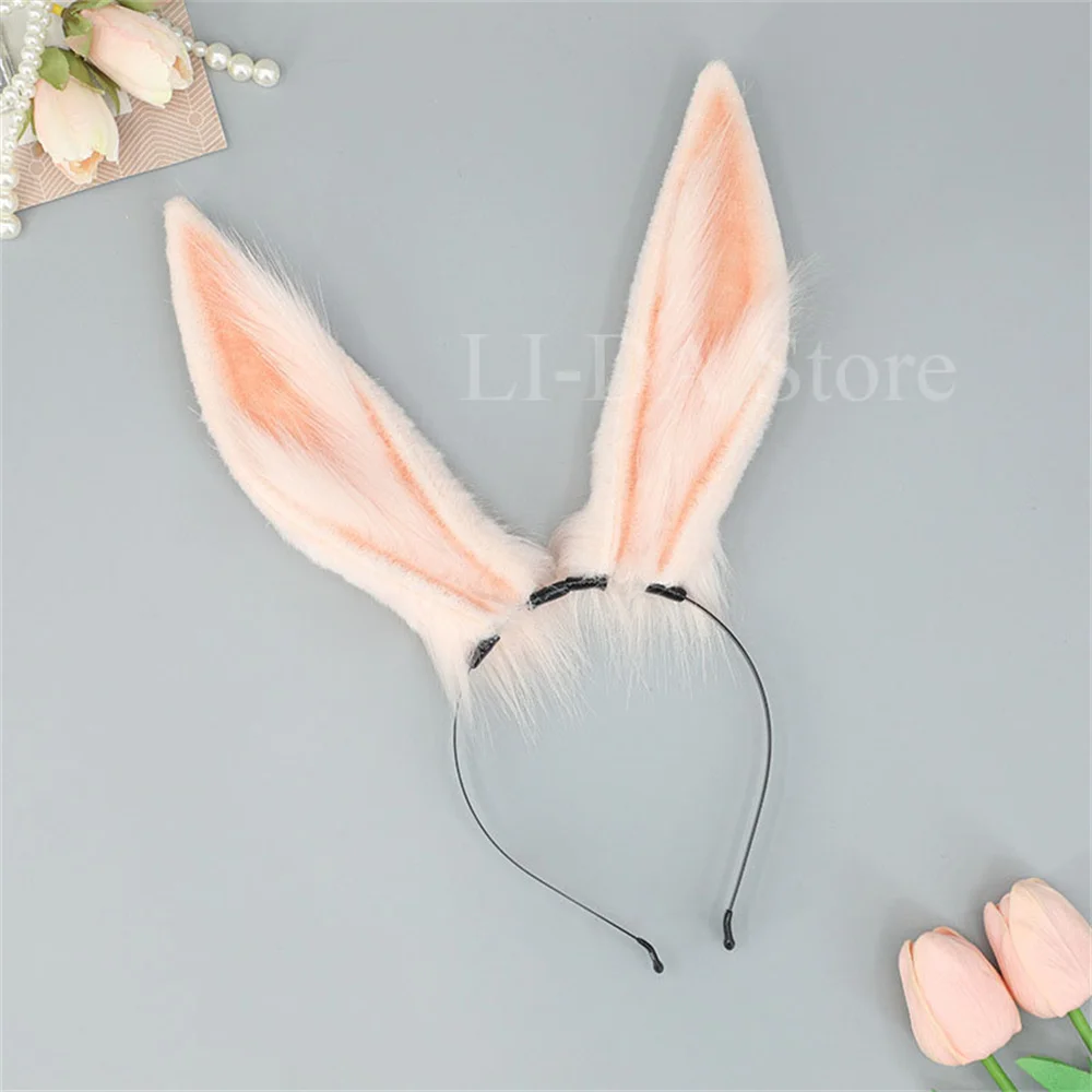 2Pcs/set Rabbit Ears Headband Tail Furry Cosplay Props Cute Plush Animal Ears Headgear Fur Animal Rabbit Tail Anime Costume
