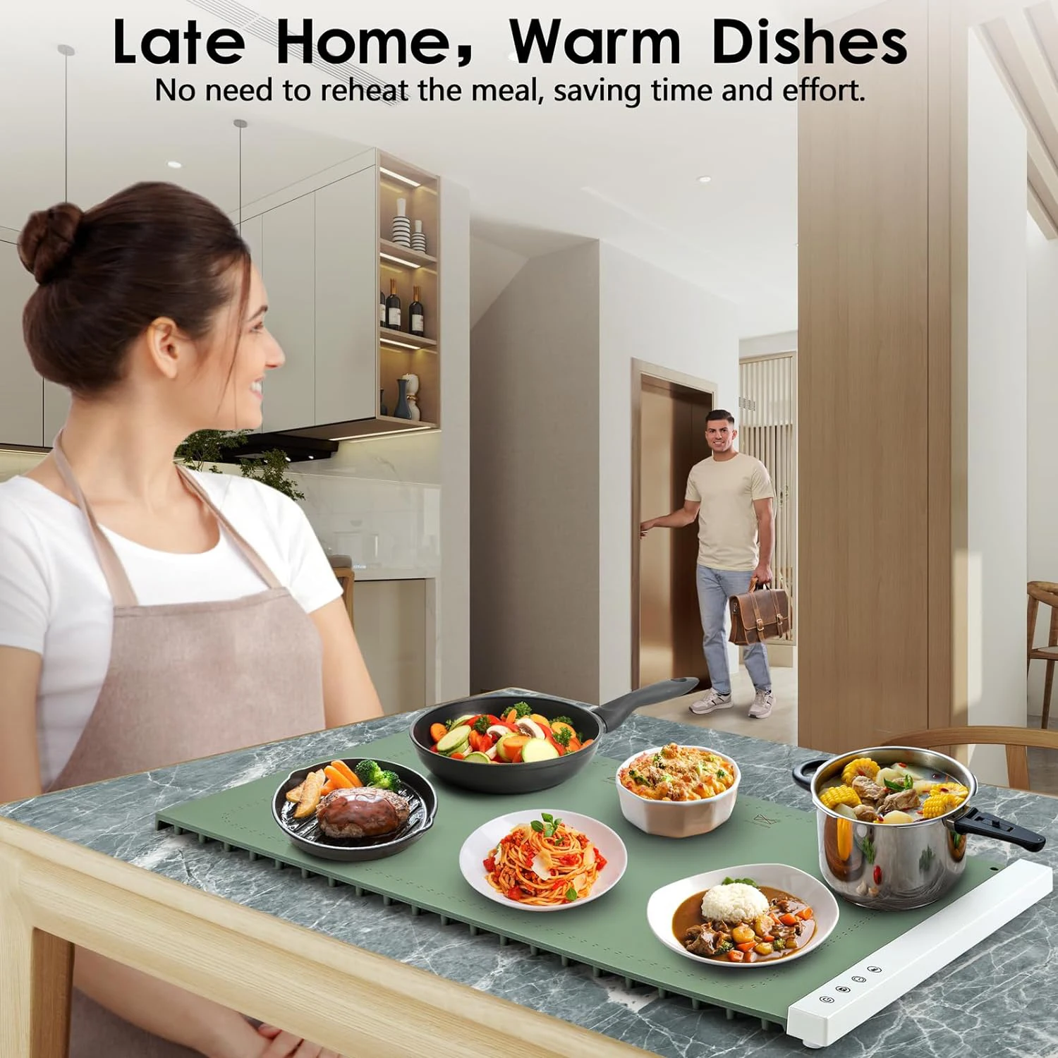 Electric Warming Tray Full Surface Heating Rollable Portable Premium Silicone Heating Mat for Food 5 Adjustable Temperature