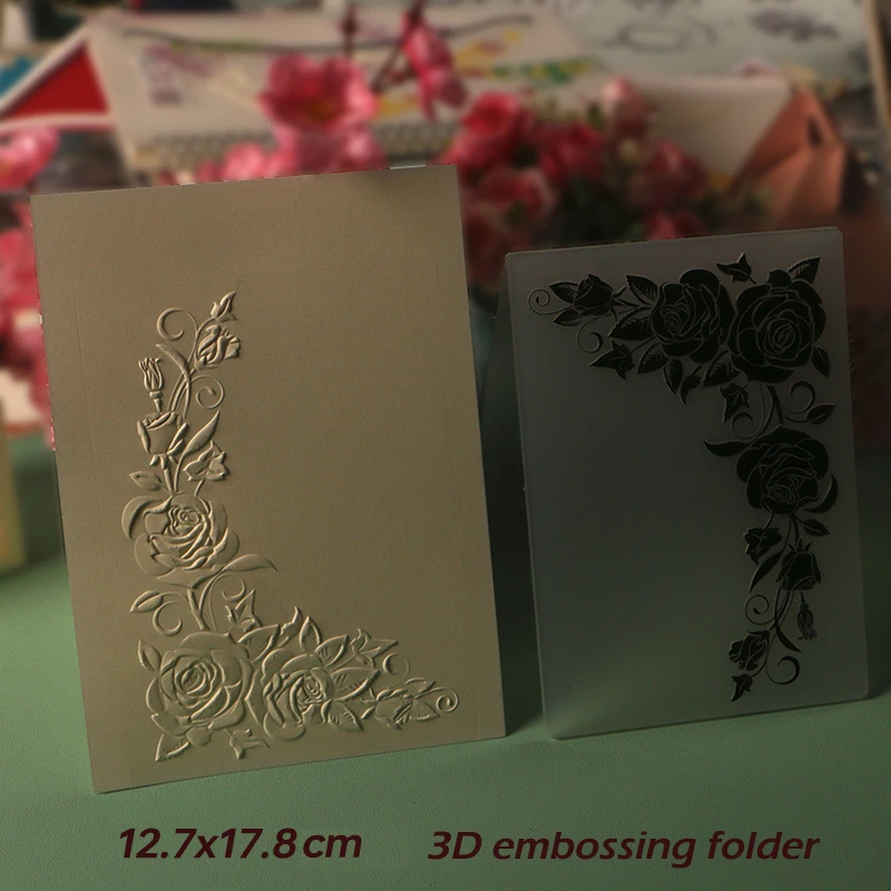 DUOFEN Crafts plastic 3D embossing folder embossing rose flower mold Christmas Birthday mothers day wedding