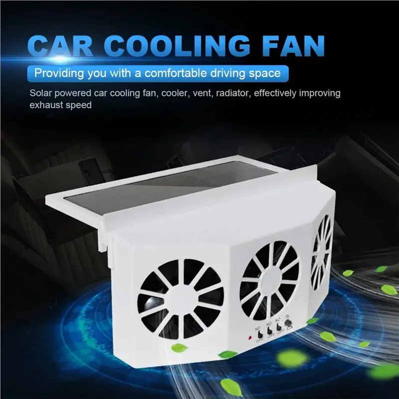 Efficientt-2X 3 Head Solar Car Cooling Fan Electric Car Air Cooler Charging Vent Radiator Backseat Front Seat Purifiers B