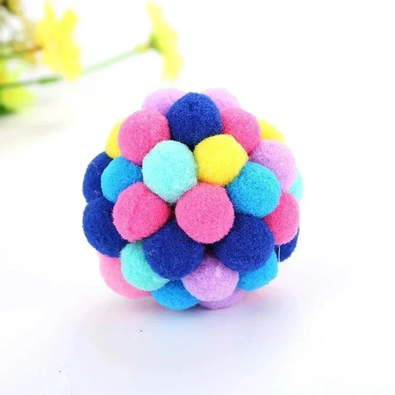 Colorful Bouncy Ball for Cat, Handmade Plush Ball, Interactive Toy, Mimi Favorite Pet Supplies